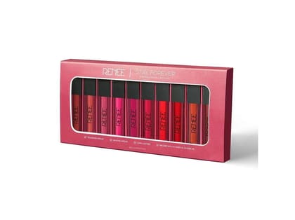 RENEE Stay Forever Liquid Lipstick Combo, Smudge-proof & Waterproof, Highly Pigmented with Velvety Matte Finish, Long Lasting Formula, Enriched with Vitamin E & Shea butter, Pack of 10, 1 Ml Each 