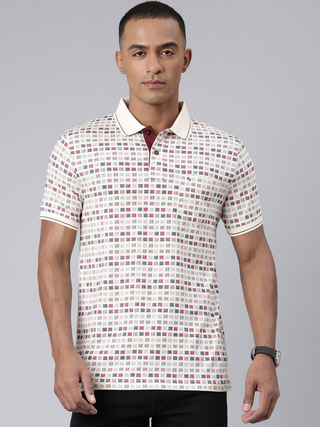 Classic Polo Mens Aop Multicolor Polo Neck Slim Fit T-Shirt | BELLO - 257 B SF P