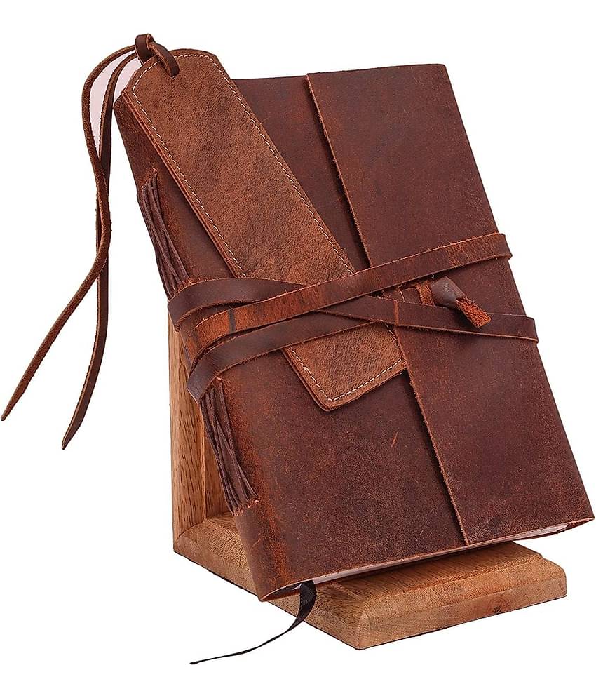 Finished Leather Journal With 100% Handmade Paer A5 Diary Unruled 200 Pages (Brown)