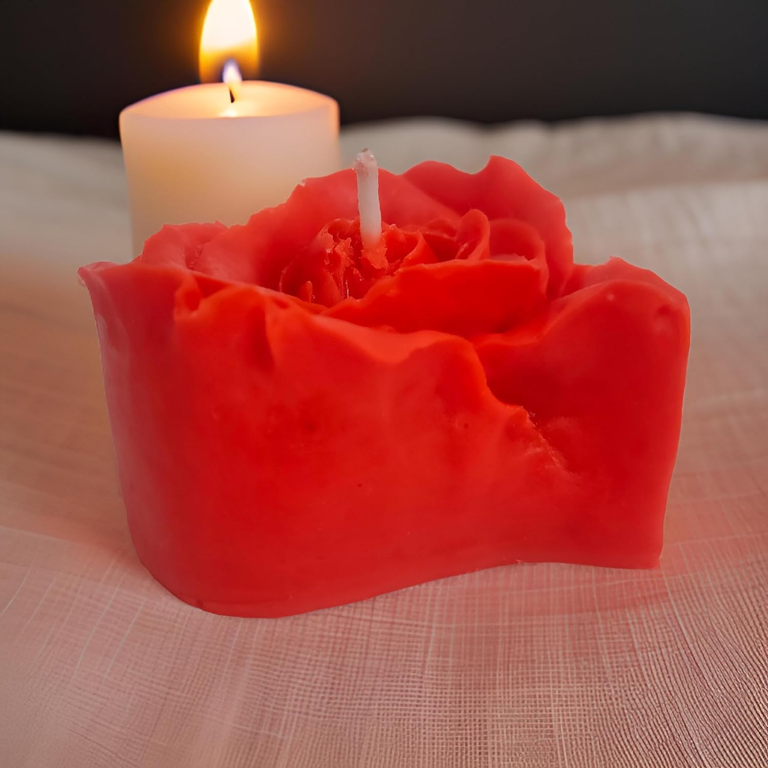 SS Enterprise Rose Shaped Romantic Fragrance Candle for Home Decor, Smoke-Free Pillar, Pack of 1, Red