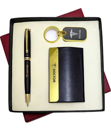 UJJi 3in1 Doctor Logo Set with Golden Part Ball Pen, Keychain and ATM Card Holder