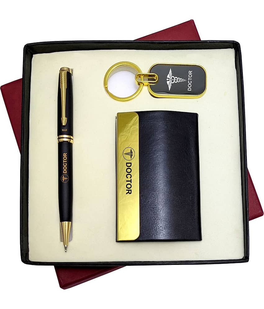 UJJi 3in1 Doctor Logo Set with Golden Part Ball Pen, Keychain and ATM Card Holder
