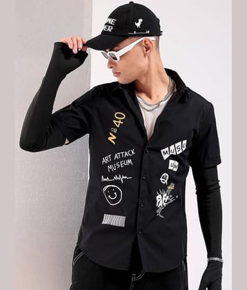 The Indian Garage Co. 100% Cotton Slim Fit Printed Half Sleeves Men's Casual Shirt - Black ( Pack of 1 )