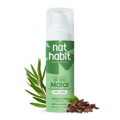 Nat Habit Fresh Whipped Face Cream, Clove Tea-Tree Terpene+ All Day Face Malai For Anti-Acne, Face Moisturisation, Acne Control & Sun Protection (30gm, Pack of 1) Nat Habit Fresh Whipped Face Cream, Clove Tea-Tree Terpene+ All Day Face Malai For Anti-Acn