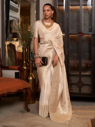 Fresh White Soft Georgette Silk Saree with Silver Zari Weaving