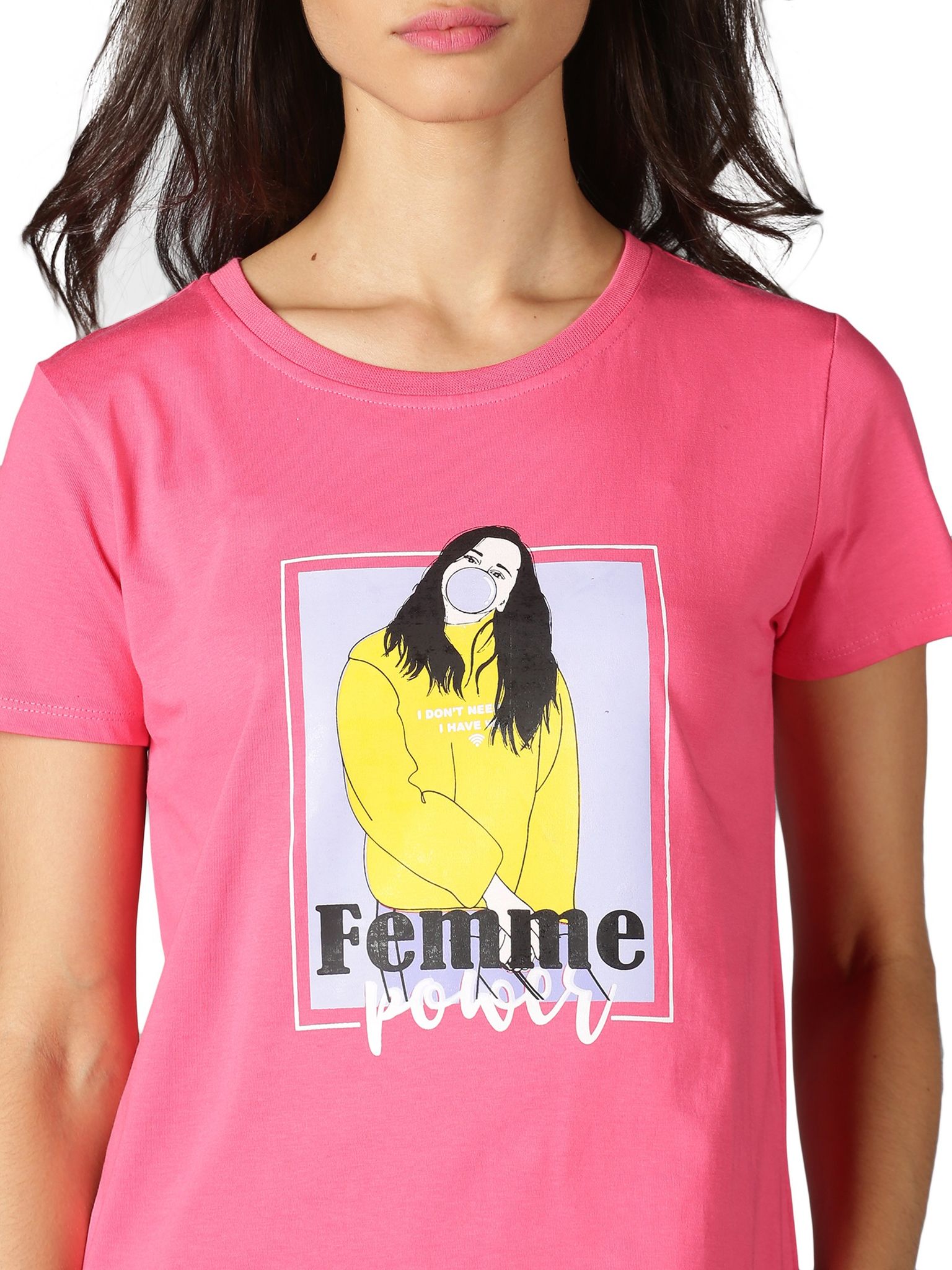Cotton Pink Graphic Casual T-Shirt