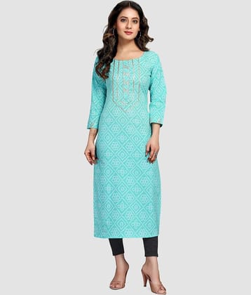 Rajnandini - Blue 100% Cotton Women's Straight Kurti ( Pack of 1 )