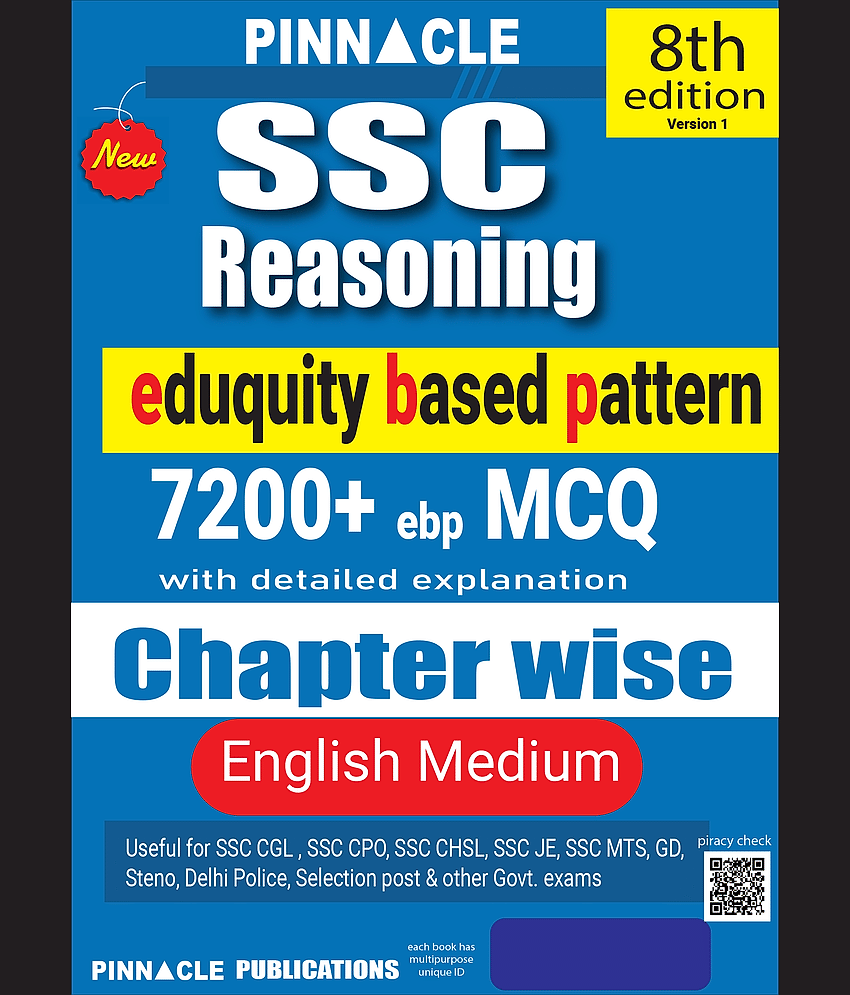 SSC Reasoning 7200+ MCQs Book | Chapterwise Practice | Based on Latest SSC Exam Pattern 2025 ( Eduquity Based ) | English Medium | 8th Edition