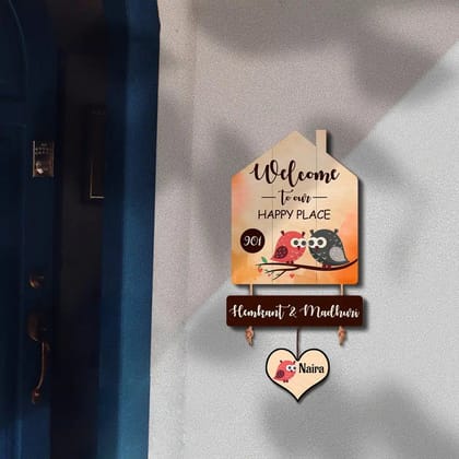 Hut Style Name Plate With Kid Hanging-Hut With One Kid