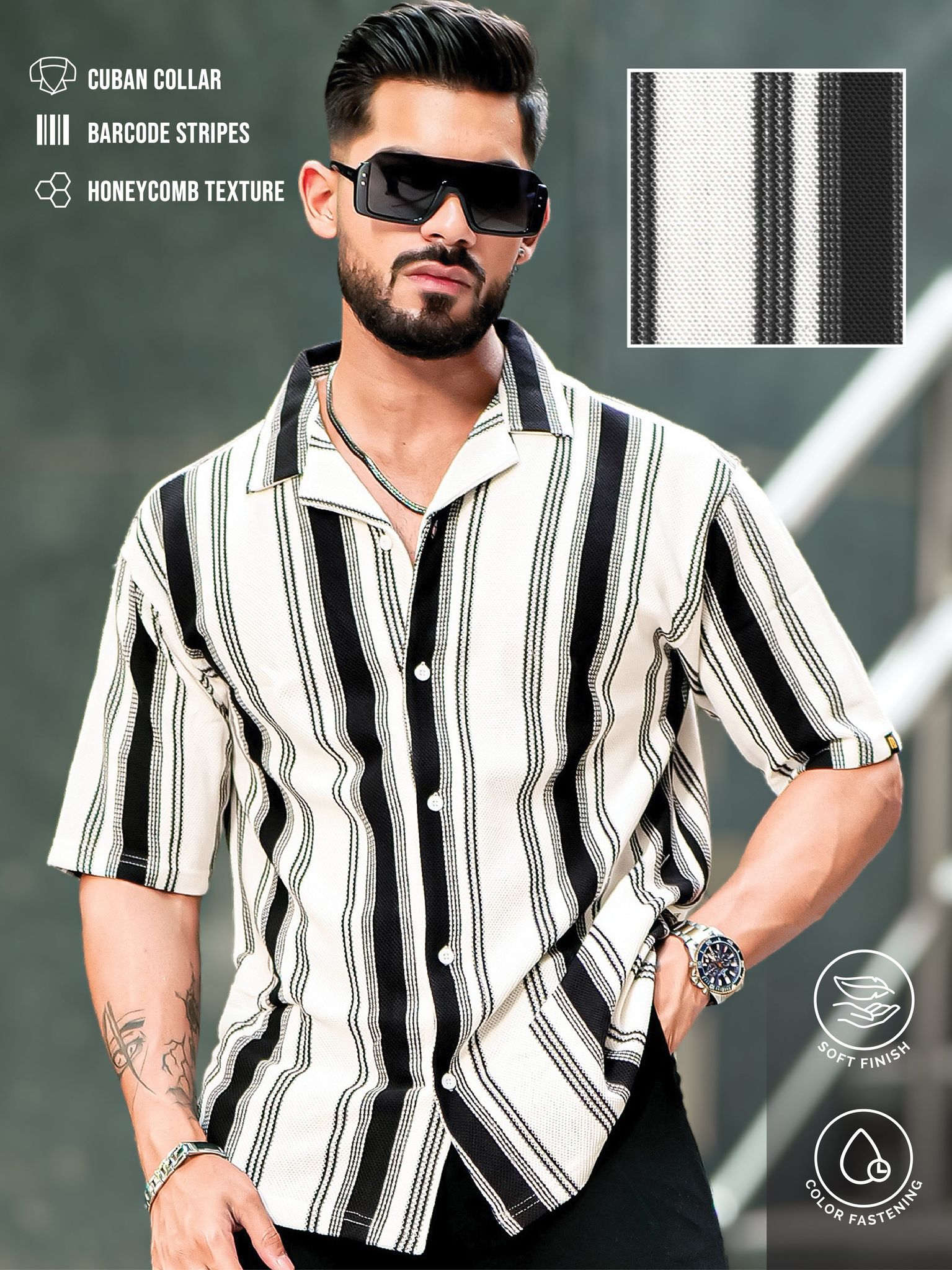 Barcode Stripe Black Shirt-S / Black