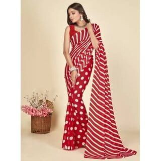 SVB Sarees Womens Red Colour Polka Dot Printed Saree With Blouse Piece