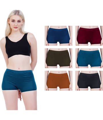 sudarking Pack of 6 Cotton Boy Shorts For Women ( Multi Color )