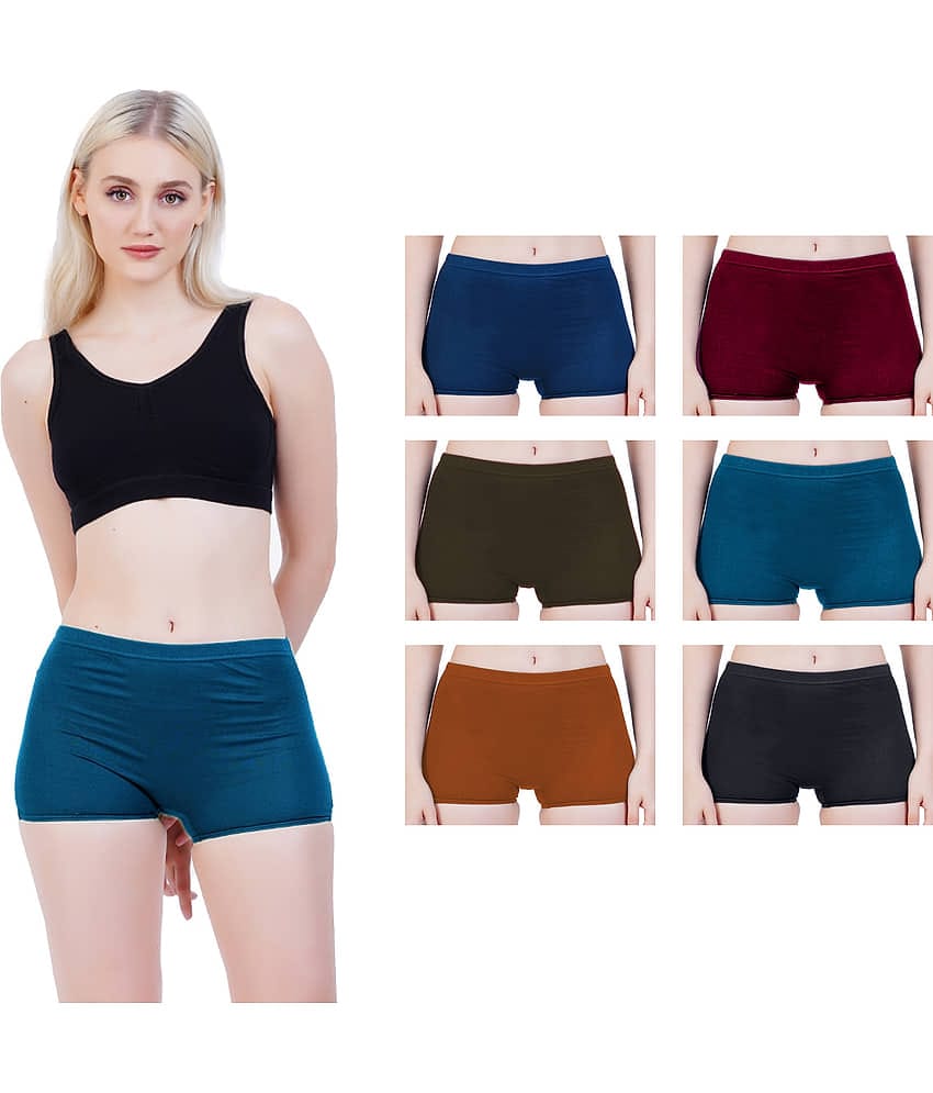 sudarking Pack of 6 Cotton Boy Shorts For Women ( Multi Color )