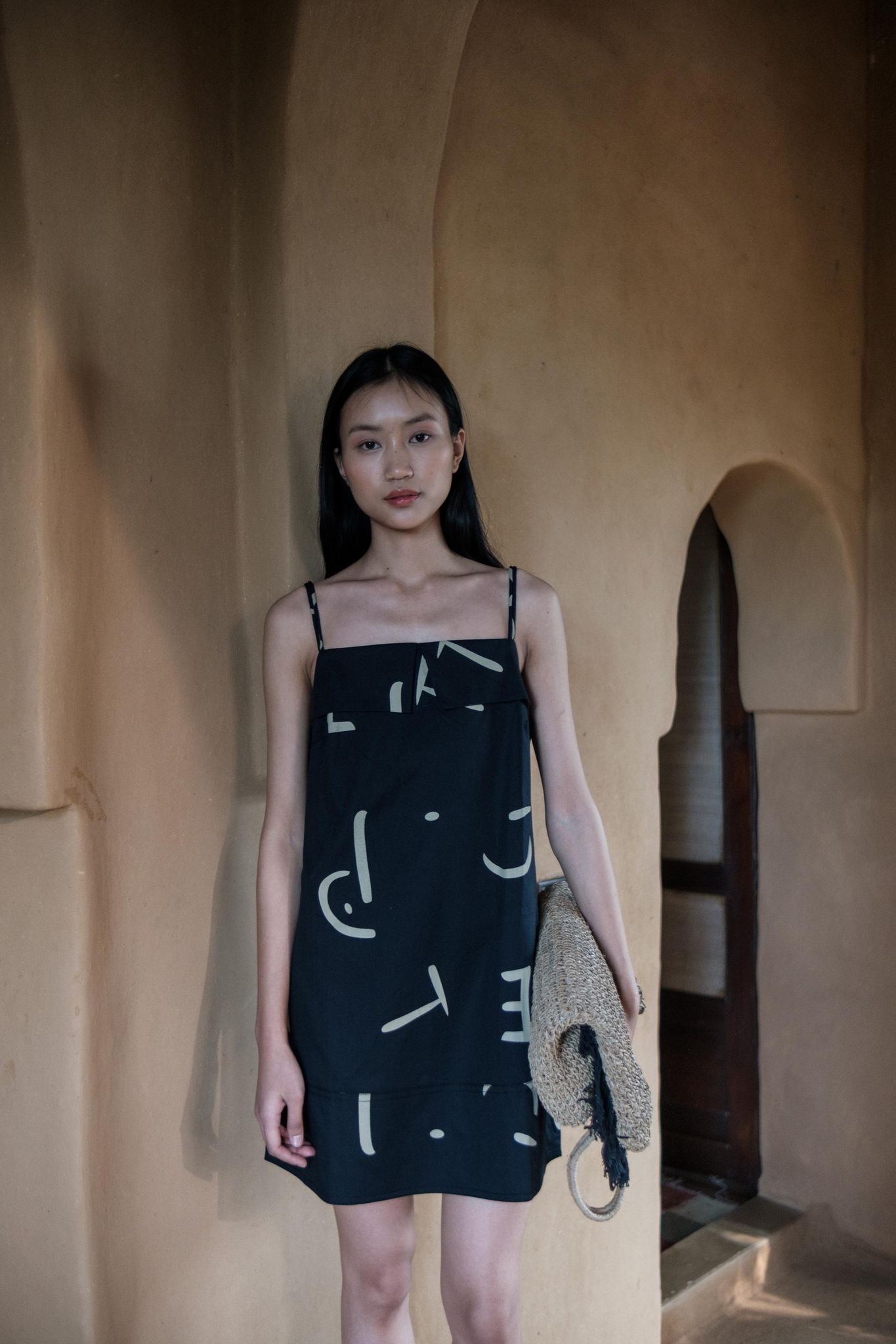 Rachel Slip Dress Black Line Printed-XS