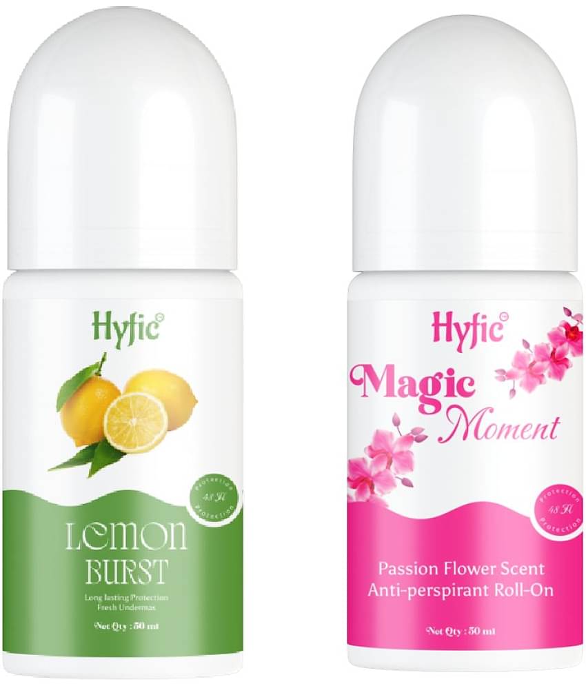 HYFIC Magic Moment & Lemon burst Aluminum-Free Silicone-Free Lemon Burst Underarms Roll On with 5% AHA and Kojic Extract for Soft, Smooth, and Fresh Underarms All Day For Unisex PACK OF 2