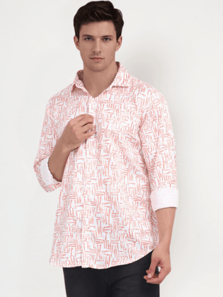 Men'S Poly Satin Lycra Orange Digital Printed Shirt-38