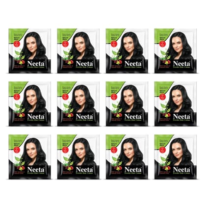 Neeta Powder Hair Colour Natural Black 5g Pack of 12, Henna Based Hair Color for Women Men, Enriched with Natural Herbs