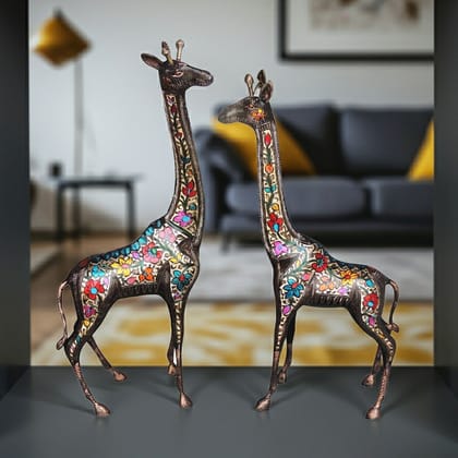 Brass Giraffe Statue Set of 2 | Luxury Wildlife Decor, Height : 34.2 Inch (ANMAS230 D)