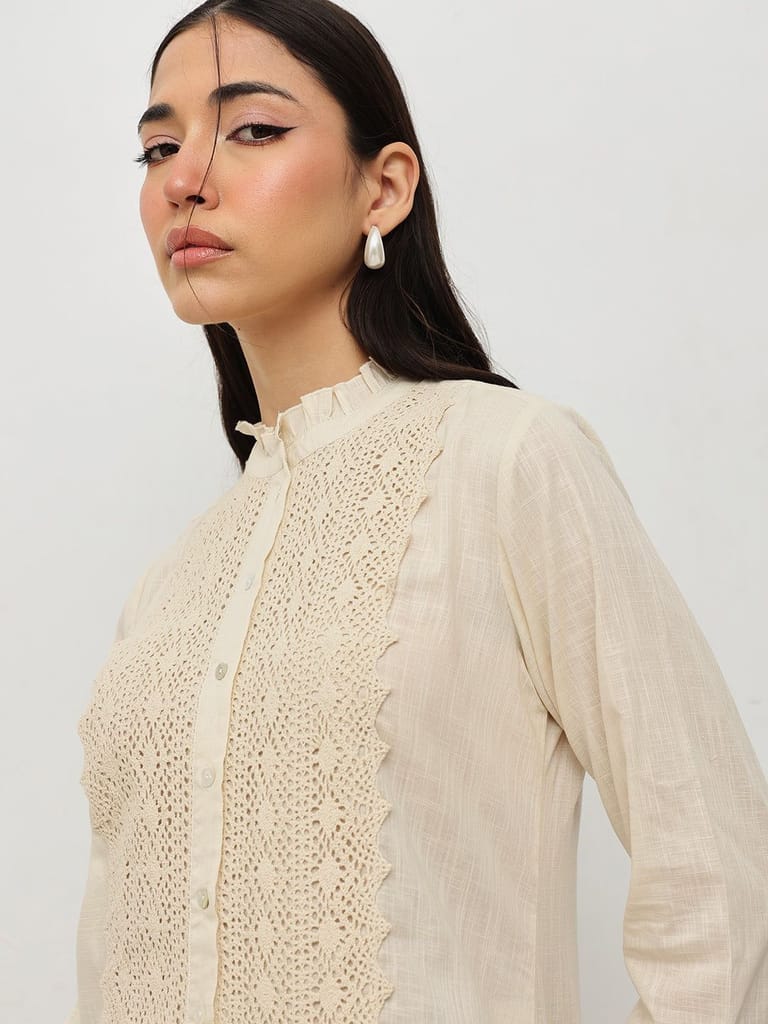 Beige Lace-Trim Tunic