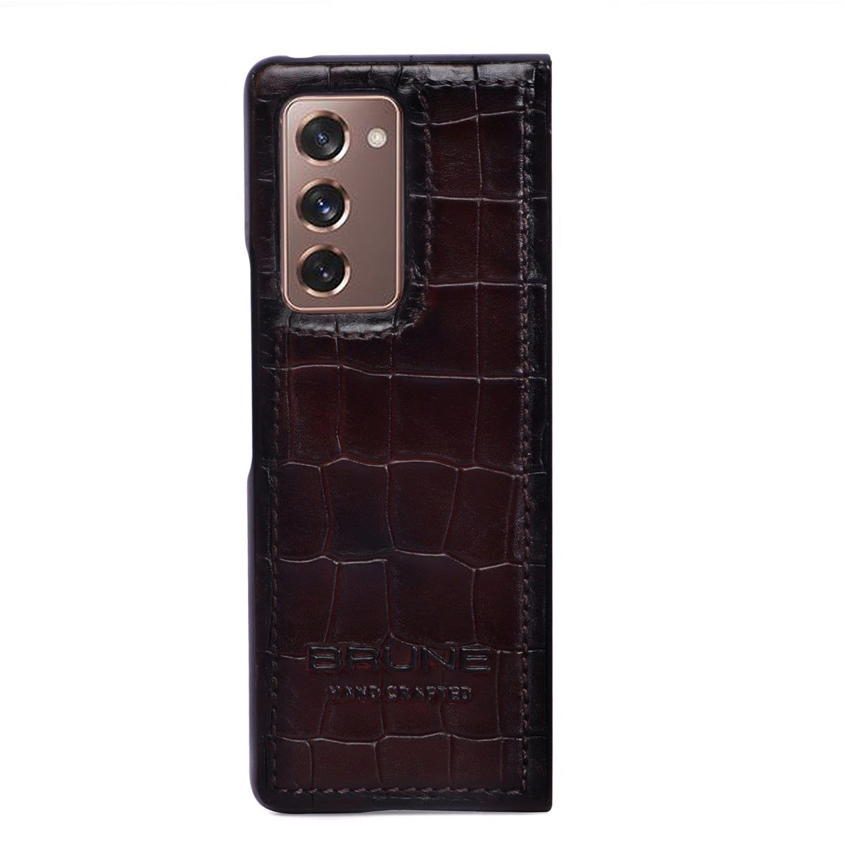 Samsung Galaxy Fold Series Mobile Cover Croco Textured Dark Brown Leather by Brune & Bareskin-Fold 2