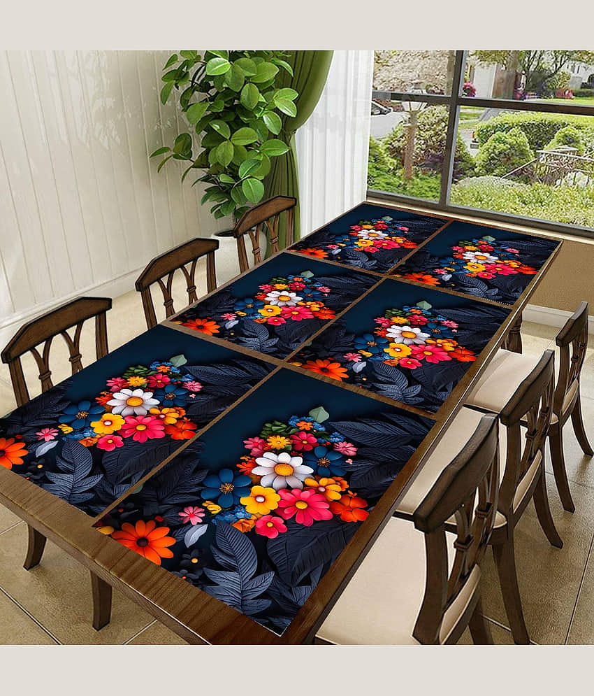 CreadCraft PVC Floral Rectangle Table Mats ( 42 cm x 30 cm ) Pack of 6 - Multi