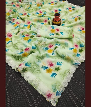 Parmila Fashion Georgette Printed Bhagalpuri Saree With Unstitched Blouse Piece ( LightGreen )