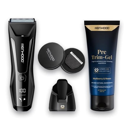 MENHOOD Maintenance Package 2.0 - Grooming Trimmer 2.0, Pre-Trim Gel & Replacement Safe Ceramic Blade, Skin Protection, Best For Private Part, 150 Minutes Runtime, Travel Essentials, Gift For Him Black / Maintenance Package 2.0