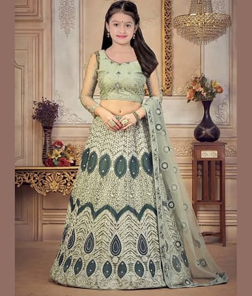 Keyura Net Lehenga Choli Set For Girls ( Pack of 1 , Apple Green )