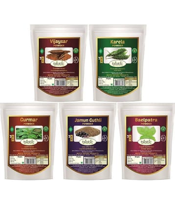 Biotic Vijaysar, Karela, Gudmar, Jamun Seed & Baelpatra Powder 250 gm Pack of 5