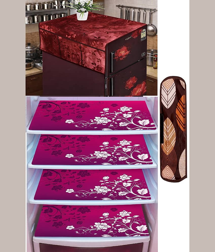 THE LION'S SHARE PVC Floral Fridge Mat & Cover ( 42 30 ) Pack of 6 - Blue
