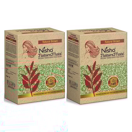 Nisha Nature Mate Henna Based Hair Color Natural Brown 90g Pack of 2 No Ammonia, No PPD, No Peroxide, 100% Grey Coverage