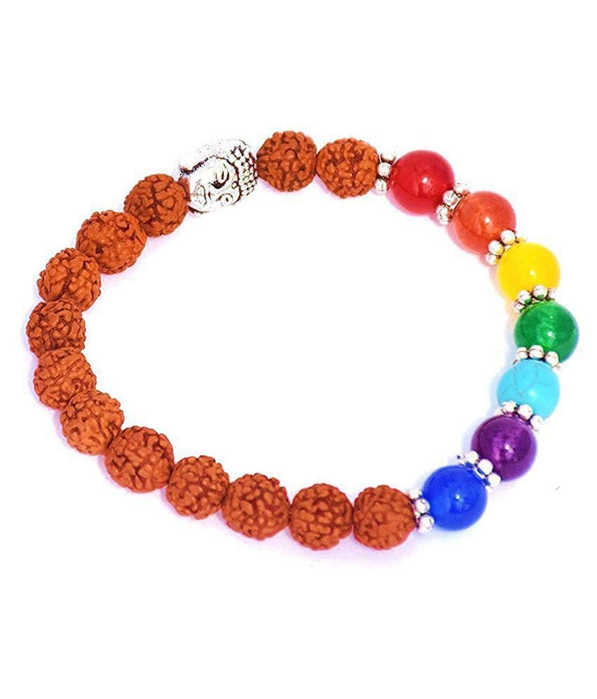 yoga bracelet with 5 Mukhi Rudraksha Beads / Exclusive / To Energized Seven chakra Of Human body And Heal the body Healing stone Bracelet reiky crystal - None
