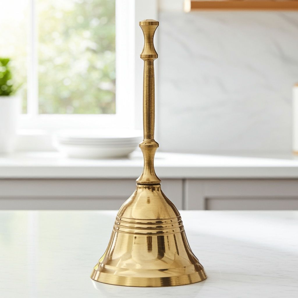 Brass Round Temple Puja Bell No. 3, Height : 4.3 Inch (ZMAS183 C)