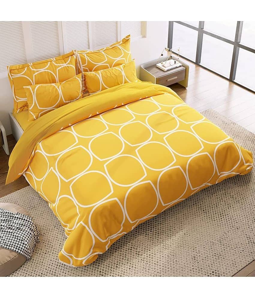 Decent Home Cotton Horizontal Striped 1 Bedsheet with 2 Pillow Covers - Yellow