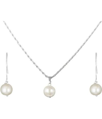 Classic Silver Plated Designer Three Color Pearl Pendant Set with Drop Earrings for Women & Girls Office and Casual Wear (925 Sterling Silver Design)