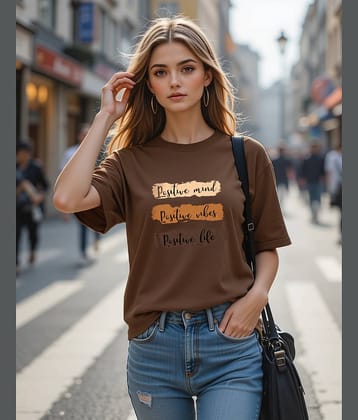 clafoutis Women Cotton Printed Oversized Round Neck T-Shirt ( Brown )