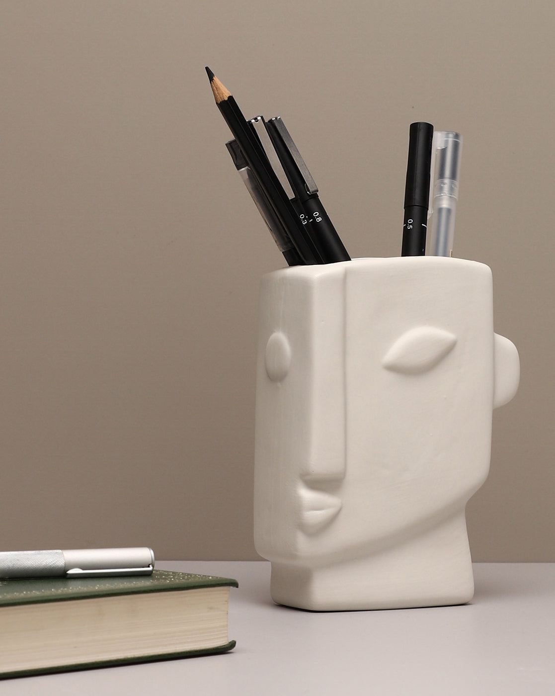 White Solid Face Shaped Minimalistic Ceramic Vase-Vase / Decor / White