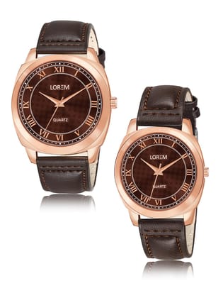 Brown Cubic Designer Printed Dial Analog Watch for Lovely Couple LR89-LR336