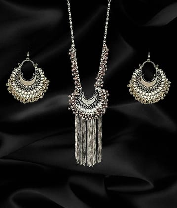 PUJVI Alloy Silver Contemporary/Fashion Necklaces Set Long Haram