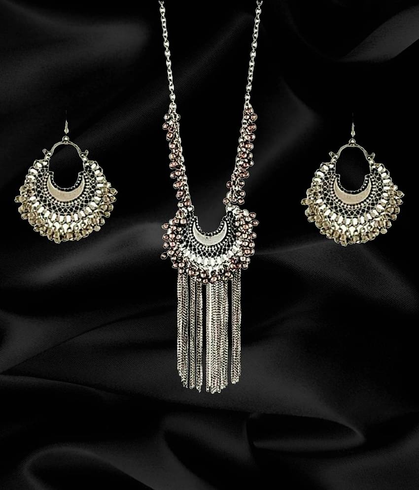 PUJVI Alloy Silver Contemporary/Fashion Necklaces Set Long Haram