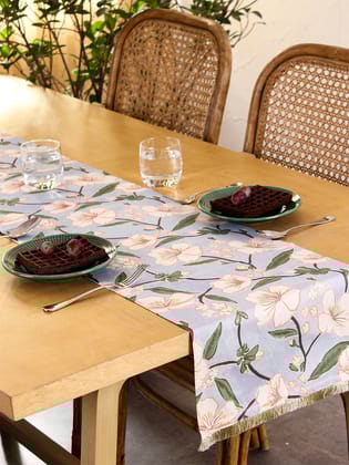 Badamwari Runner (Blue)-33x150cm / Blue / Cotton Satin