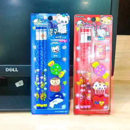 Stationery Kit - for Girls & Boys - with Pencil, Eraser, Sharpener - Set of 2