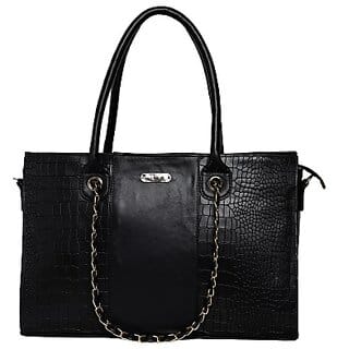Vara Leather Bag For Women's Faux Leather Tote Handbag, Handbag For Women Black Crocodile Pattern, Chain Strap