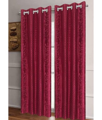 Home Candy Set of 2 Long Door Semi-Transparent Eyelet Polyester Maroon Curtains ( 274 x 120 cm )
