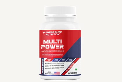 Fitness Buzz Prime Series Multi Power Multivitamin, Multiminerals, BCAA 300mg, L-Glutamine 100mg, Vitamin C 40mg, Calcium 200mg, with Bioflavonoids, Turmeric, Beetroot, Grape Seed, Lycopene, Nutraceutical, 60 Veg Tablets