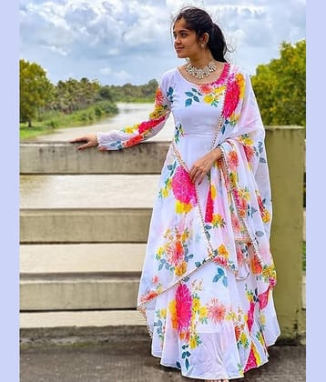 BHAGVATI ENTERPRISEBHAGVATI ENTERPRISE White Anarkali Crepe Women's Stitched Ethnic Gown ( Pack of 1 )