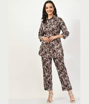 MAURYA Women Printed Shirt With Palazzos Co-Ord Set ( Coffee )