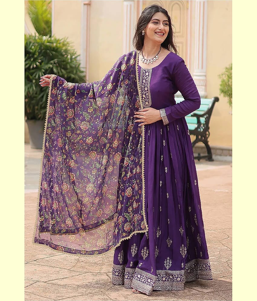 Trijal Fab Purple Anarkali Georgette Women's Stitched Ethnic Gown ( Pack of 1 )