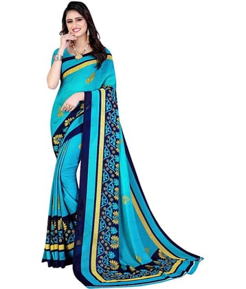 LEELAVATI Georgette Printed Saree With Unstitched Blouse Piece ( Light Blue )