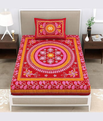 Uniqchoice Cotton 1 Single Bedsheet with 1 Pillow Cover ( Orange )
